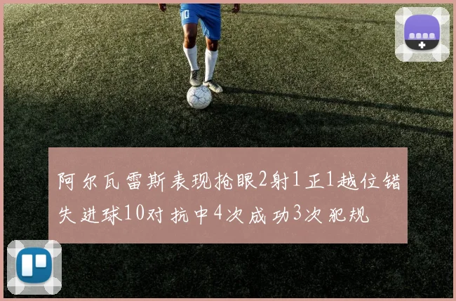 阿尔瓦雷斯表现抢眼2射1正1越位错失进球10对抗中4次成功3次犯规